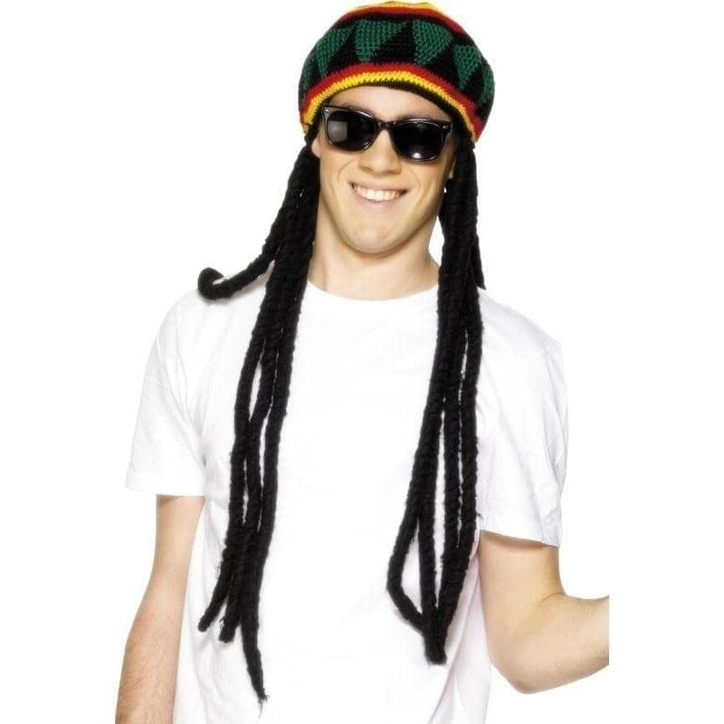 Rasta Beret Adult Black Yellow with Dreadlocks Costume Hat 1