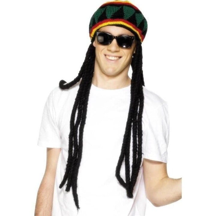 Rasta Beret Adult Black Yellow with Dreadlocks Costume Hat 1