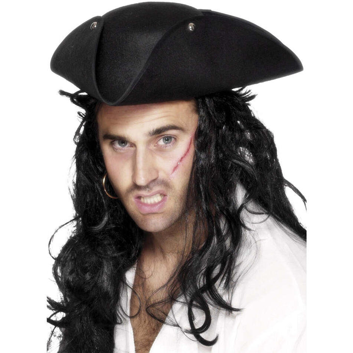 Pirate Tricorn Hat Black With Studs Adult Costume Accessory 1
