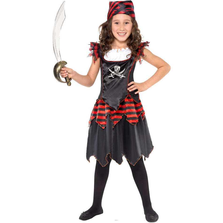 Pirate Skull and Crossbones Costume Kids Red Black Dress and Bandana 1