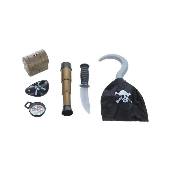 Pirate Set with Compass Plastic Hook Knife Eyepatch Telescope Chest Costume Accessory 1