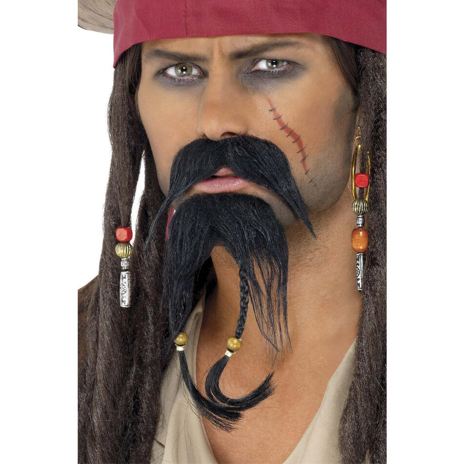 Pirate Facial Hair Set Black Moustache and Beard Adult Costume Accessory 1