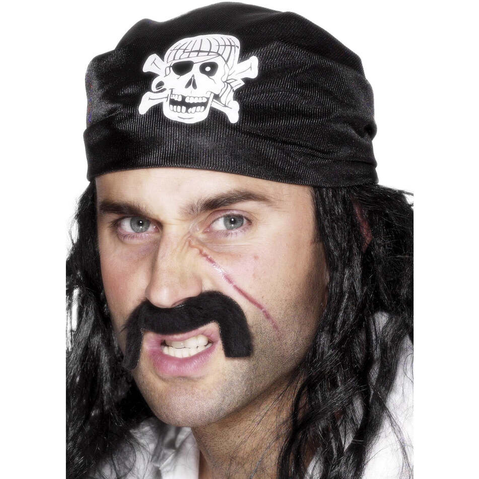 Pirate Bandana Black With White Skull And Crossbones Motif Adult Costume Accessory 1