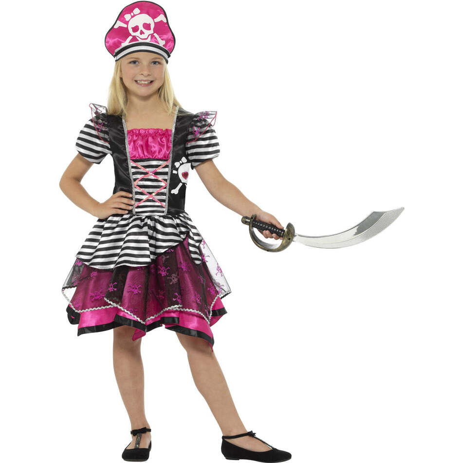 Perfect Pirate Girl Costume Kids Black Pink Dress and Hat 1