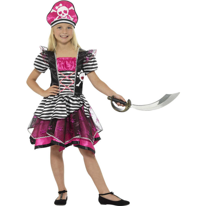 Perfect Pirate Girl Costume Kids Black Pink Dress and Hat 1