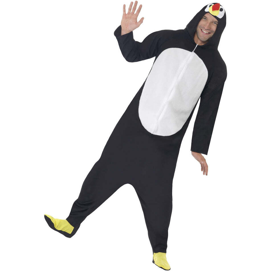 Penguin Costume Adult Black Hooded All In One 1