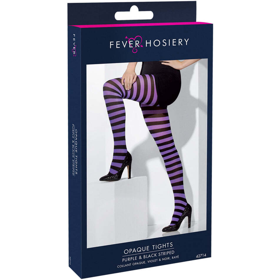 Opaque Tights Striped Purple Black Adult Costume Accessory 1
