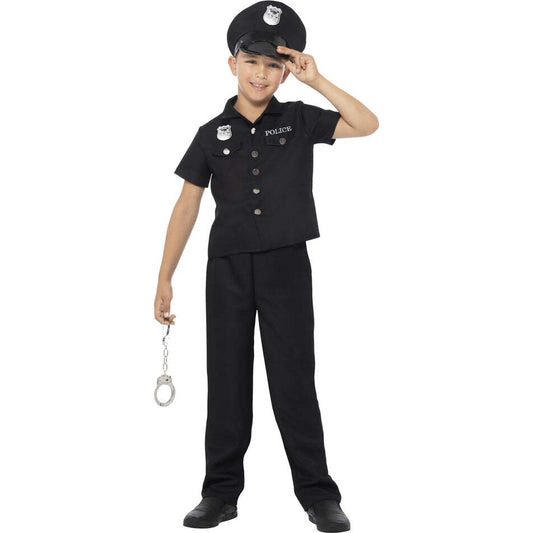 Kids New York Cop Costume Black Top Trousers and Hat 1