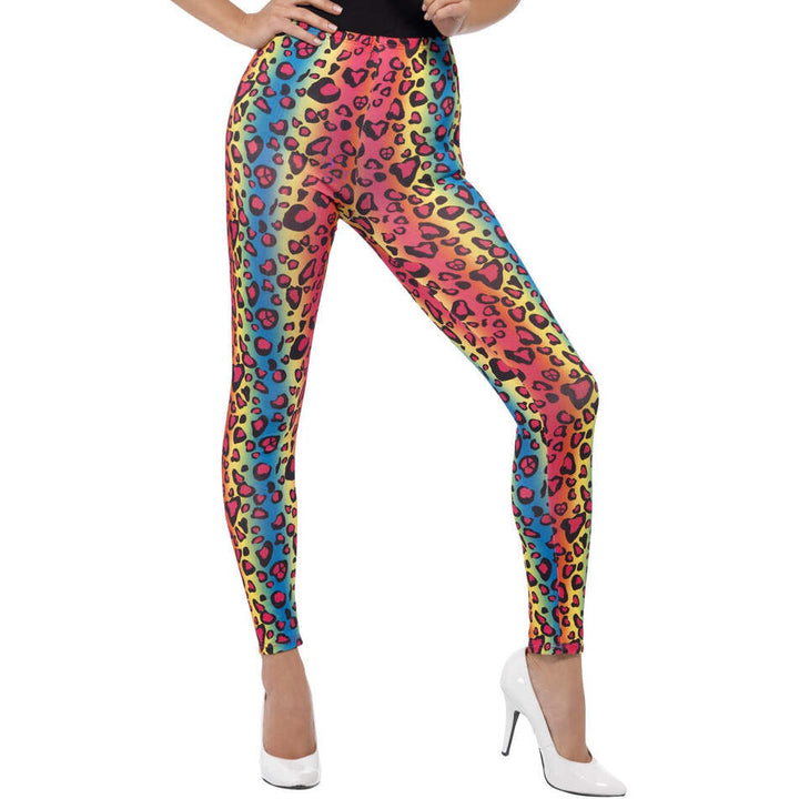 Neon Leopard Print Leggings Adult Multi Coloured 80s Costume Accessory 1
