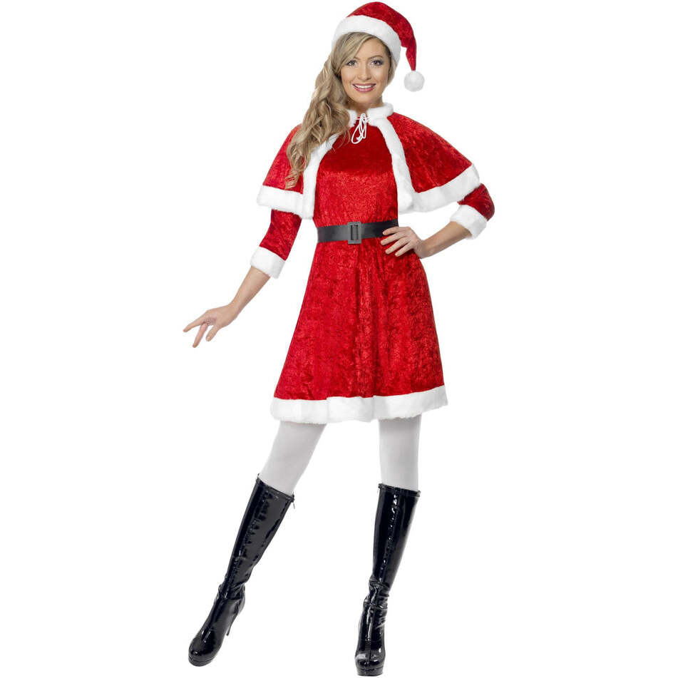 Miss Santa Costume Red Dress Cape Hat Belt 1
