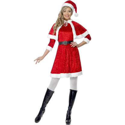 Miss Santa Costume Red Dress Cape Hat Belt 1