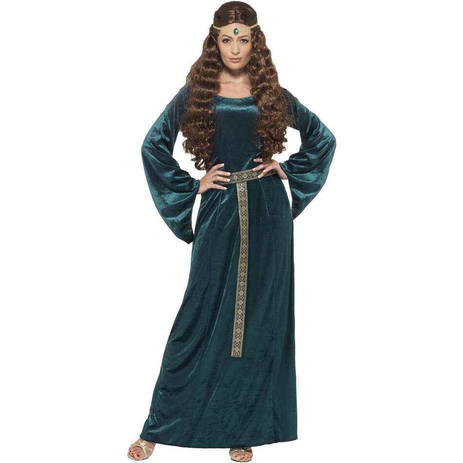 Medieval Maid Costume Adult Green Dress Headband with Attached Jewel 1