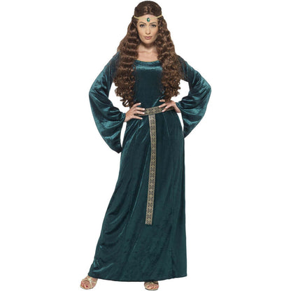 Medieval Maid Costume Adult Green Dress Headband with Attached Jewel 1