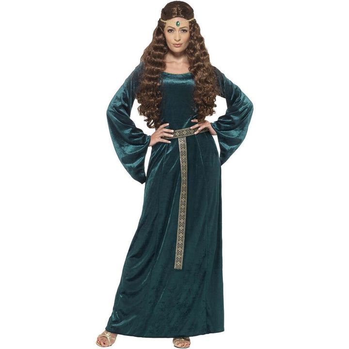 Medieval Maid Costume Adult Green Dress Headband with Attached Jewel 1