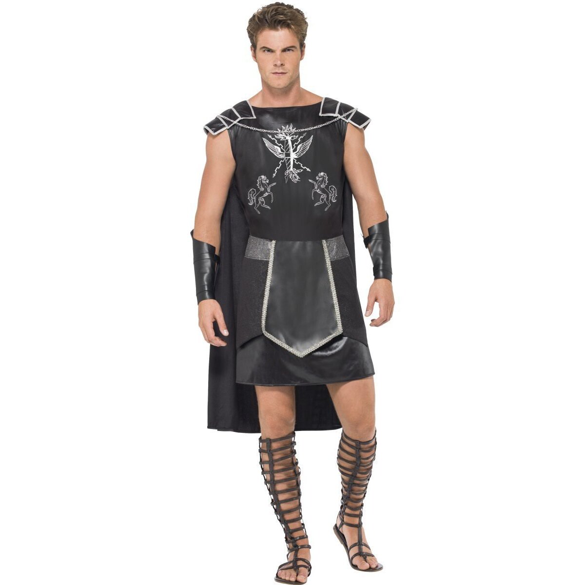 Dark Gladiator Costume Adult Black Tunic Cape Armcuffs 1