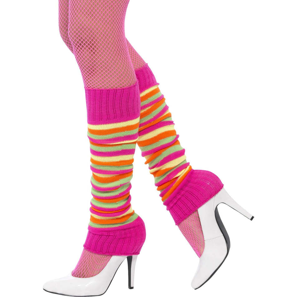 80s Legwarmers Striped Neon Colours Adult Csotume Accessory 1