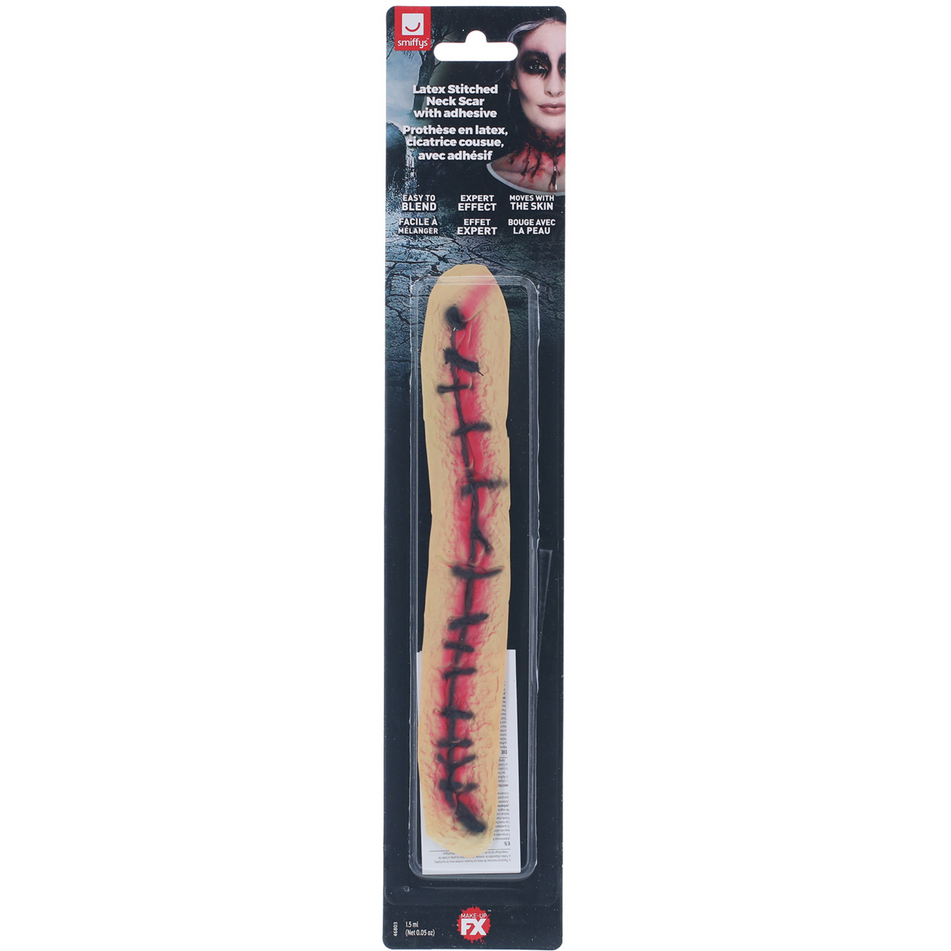 Latex Stitched Neck Scar Prosthetic Horror Accessory Adult Red Scar with Adhesive 1