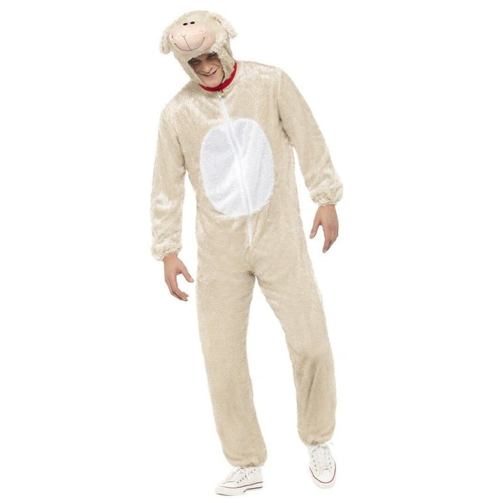 Lamb Costume Adult Beige Jumpsuit with Hood 1