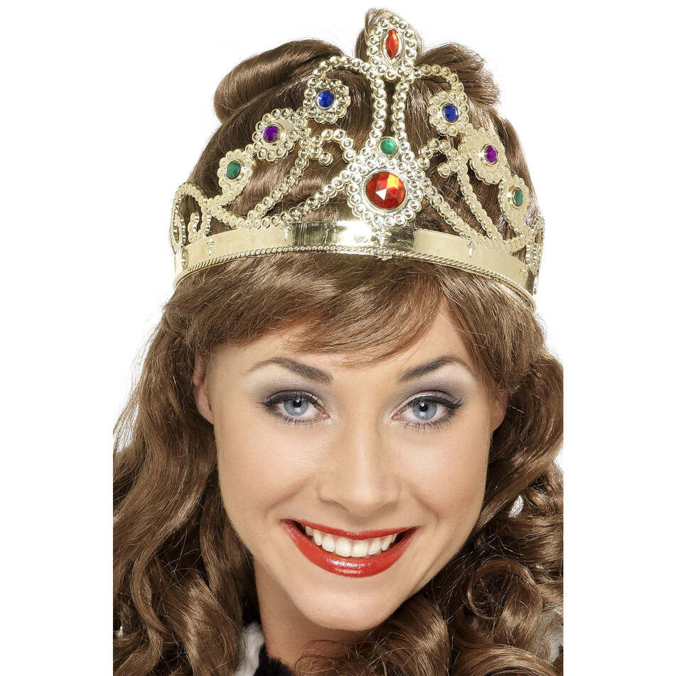 Jewelled Queens Crown Gold Adult Costume Accessory 1