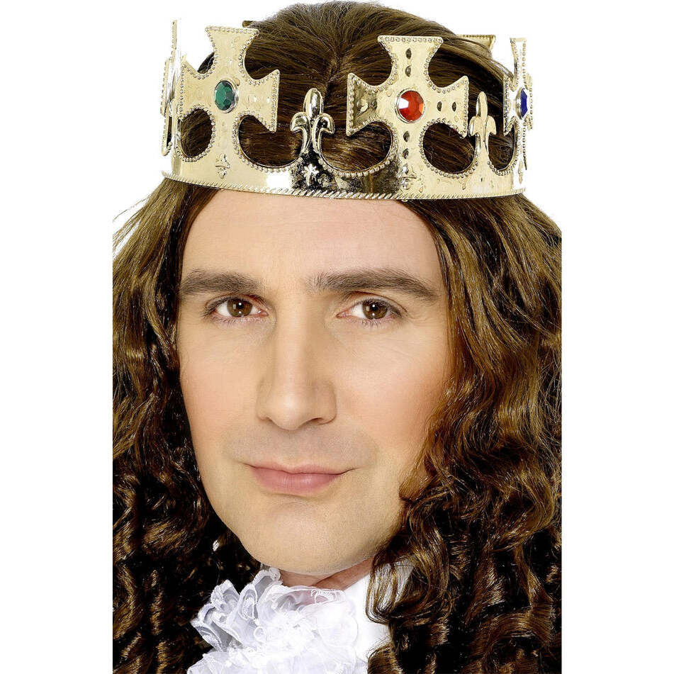 Jewelled Kings Crown Gold Plastic With Coloured Faux Jewels Adjustable Costume Accessory 1