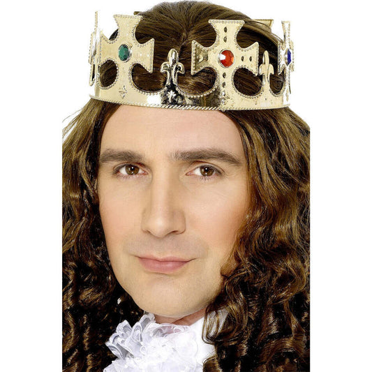 Jewelled Kings Crown Gold Plastic With Coloured Faux Jewels Adjustable Costume Accessory 1