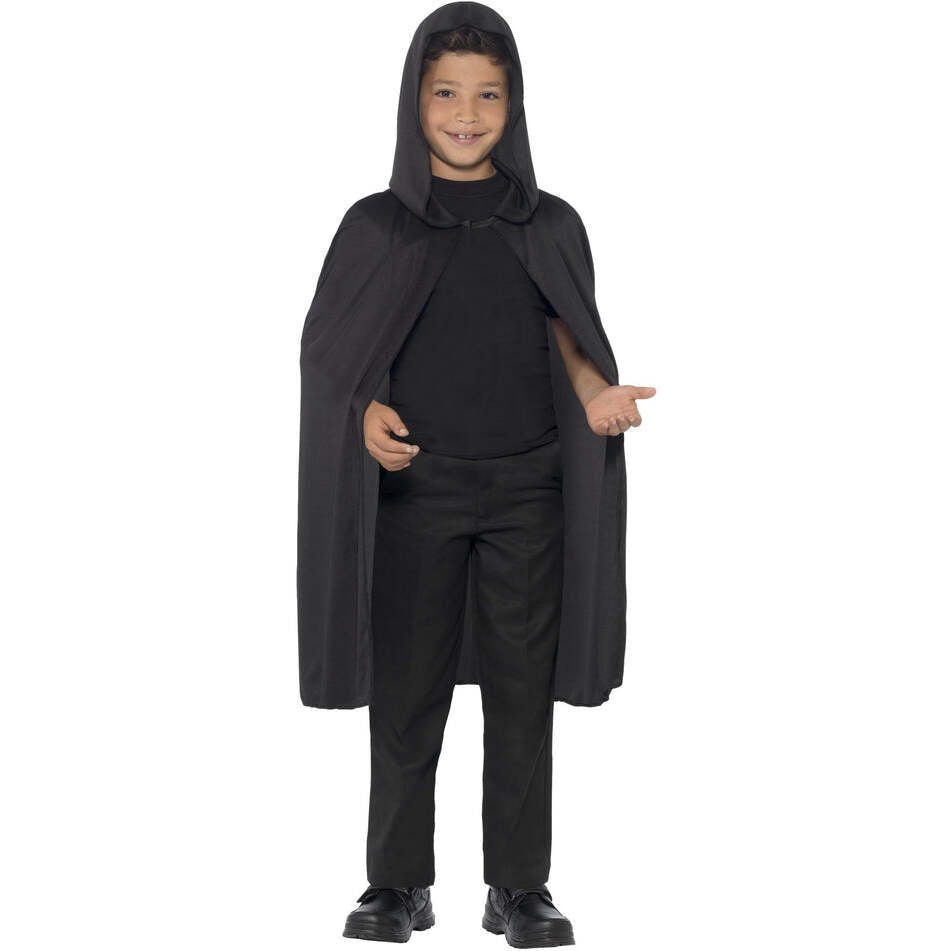 Hooded Cape Kids Long Black Creepy Vampire Halloween Costume Accessory 1