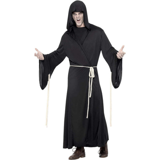 Grim Reaper Costume Adult Black Hooded Robe and Rope Belt 1