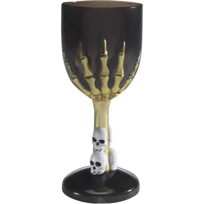 Gothic Wine Glass Adult Black Gold Coloured Skeleton Hand Stem Horror Party Accessory 1