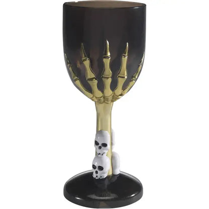 Gothic Wine Glass Adult Black Gold Coloured Skeleton Hand Stem Horror Party Accessory 1