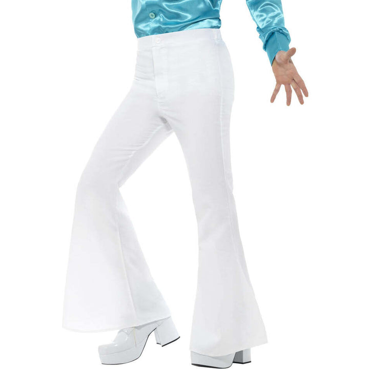 70s Style Flared Trousers White Mens 1