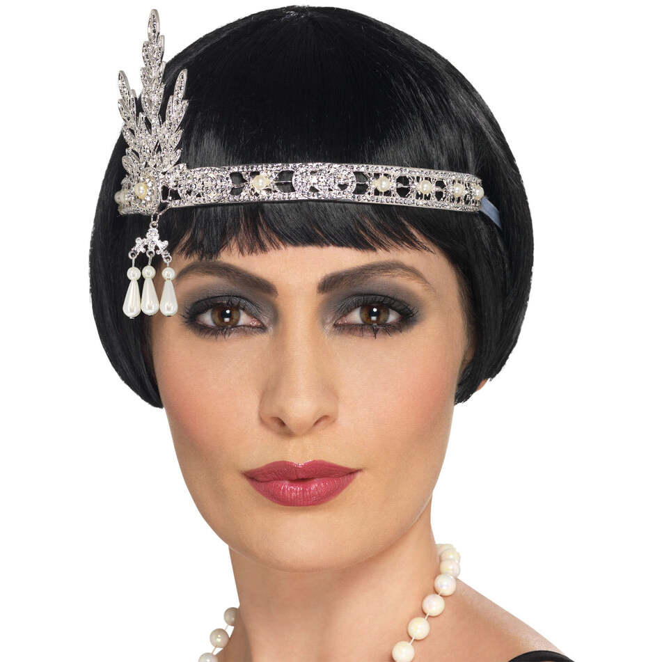 Flapper Jewel Headband Silver Adult Costume Accessory 1