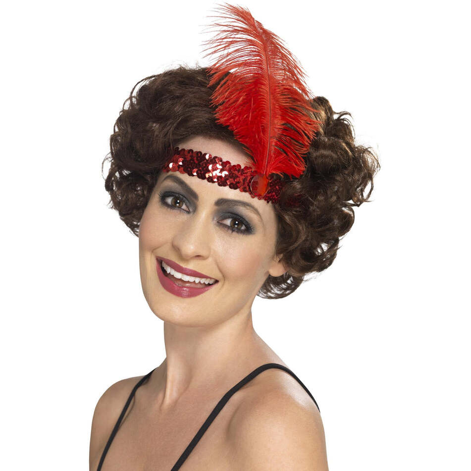 Flapper Headband Adult Red with Feather Adult Costume Accessory 1