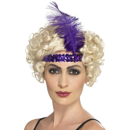 Flapper Headband Adult Purple Sequin with Feather Costume Accessory 1