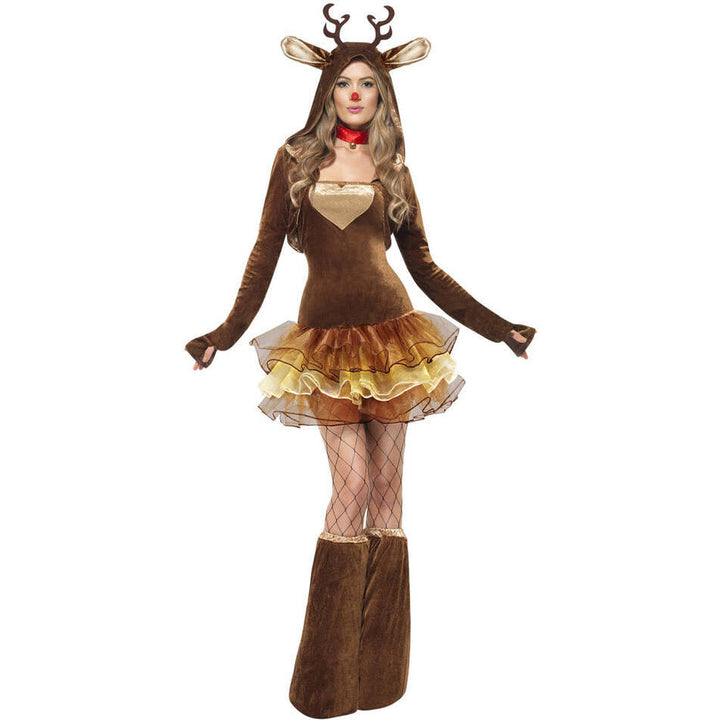Fever Reindeer Costume Adult Brown Tutu Dress Detachable Clear Straps Hooded Jacket and Bootcovers 1