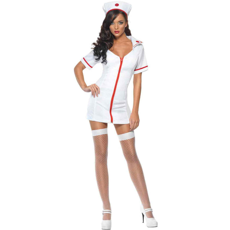 No Nonsense Nurse Costume Adult White Red Dress and Hat 1