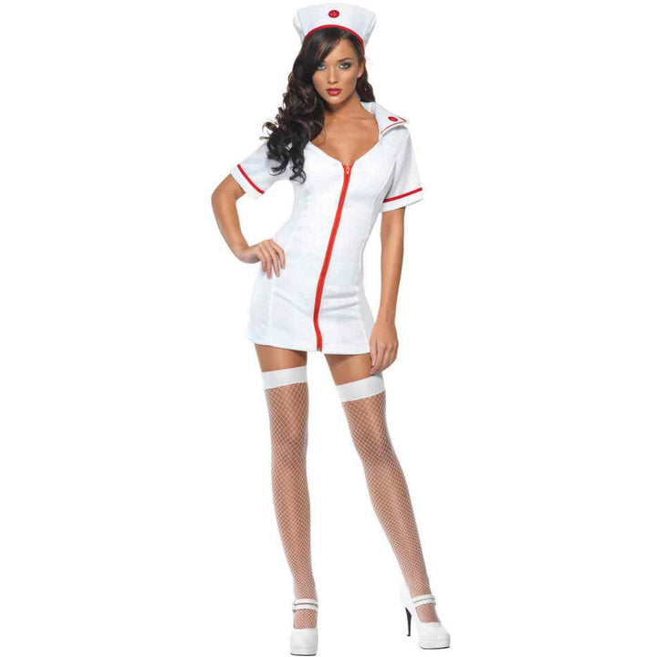 No Nonsense Nurse Costume Adult White Red Dress and Hat 1