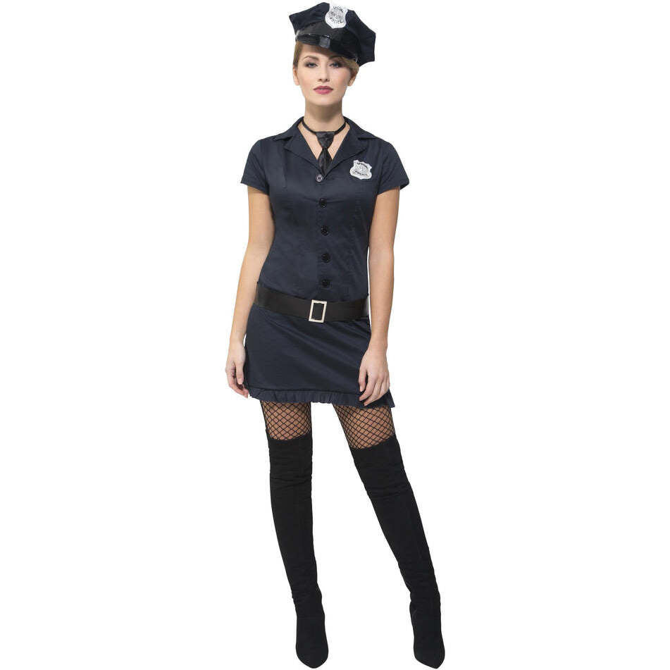 Fever Naughty Cop Costume Adult Blue Dress Tie Hat and Belt 1