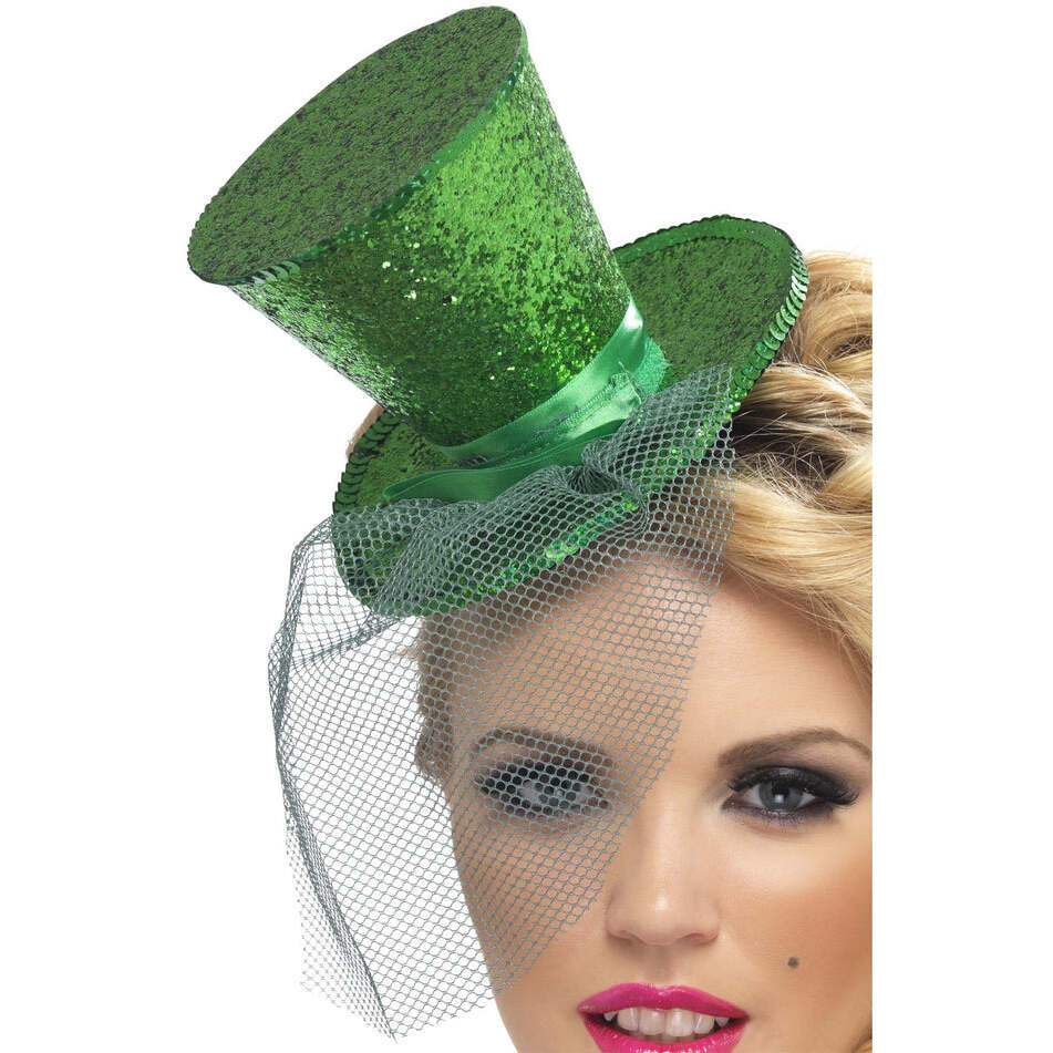 Fever Mini Top Hat Green Detachable Netting Headband Festive Costume Accessory 1