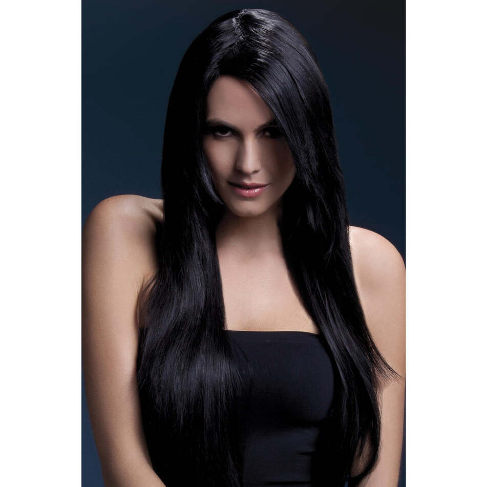 Fever Amber Wig Black Long Straight with Feathered Fringe 28inch 1