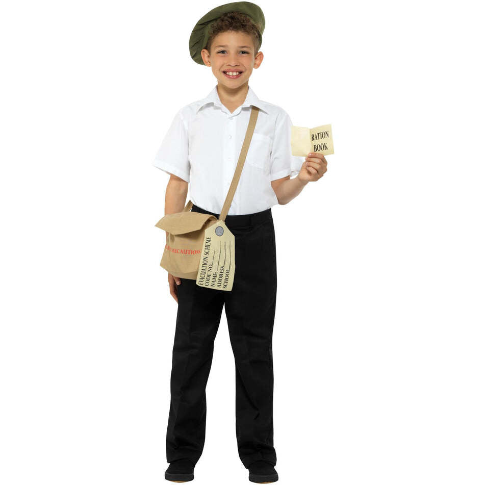 Evacuee Instant Kit Kids Green Hat Brown Bag and Ration Book 1