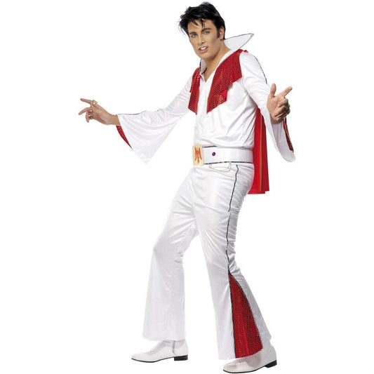 Elvis Costume Adult White and Red Shirt Trousers Cape and Belt 1