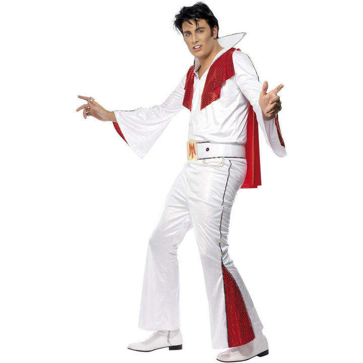 Elvis Costume Adult White and Red Shirt Trousers Cape and Belt 1