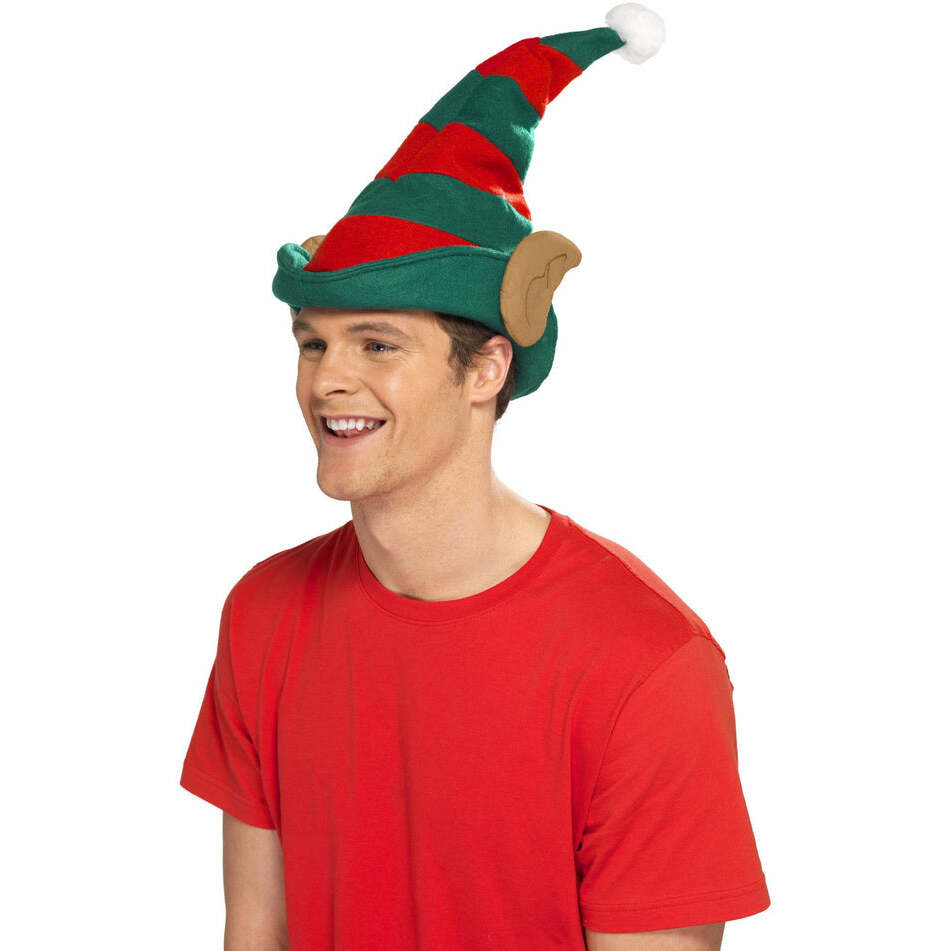 Elf Hat Adult Red Green with Soft Pointy Elf Ears Costume Accessory 1