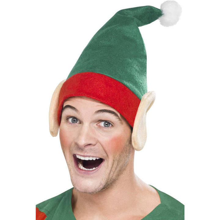 Elf Hat Green and Red with Ears Adult Costume Accessory 1