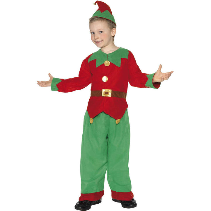 Elf Costume Kids Red Green Top Green Trousers Hat with Bell 1