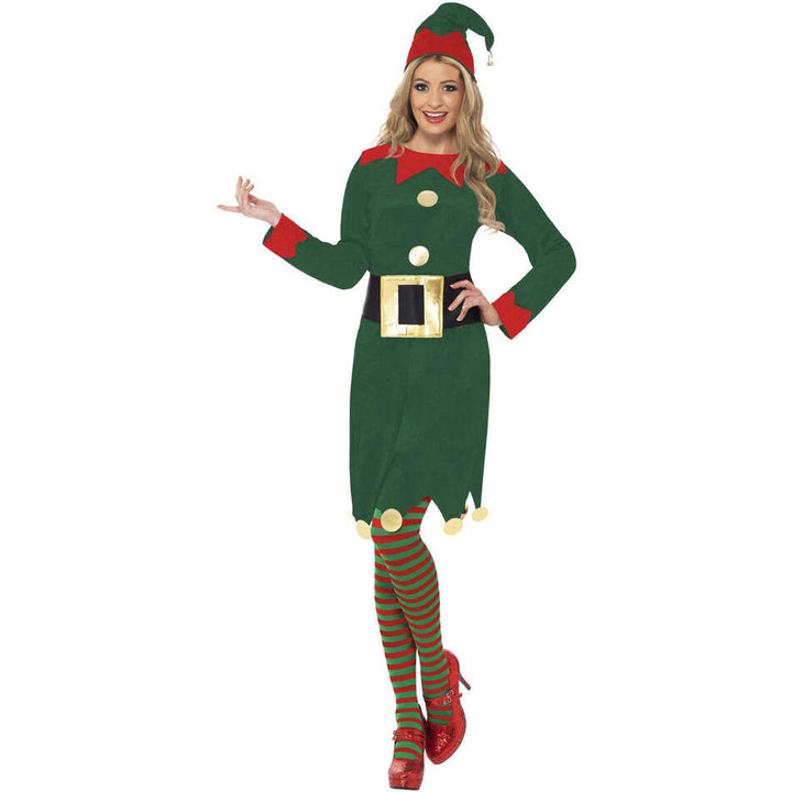 Jolly Green Elf Costume Adult Xmas Fancy Dress With Hat and Belt 1