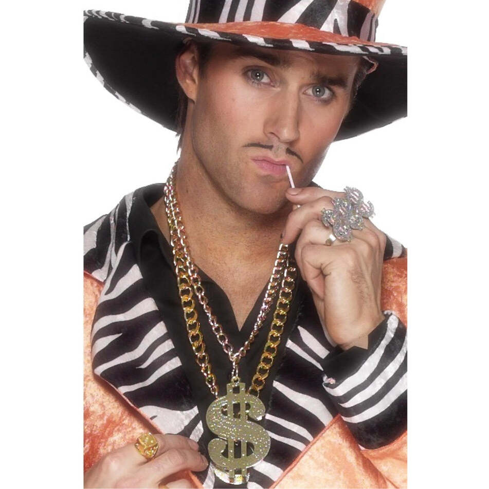 Large Dollar Sign Medallion Gold Coloured Chain Pimp Costume Accessory 1