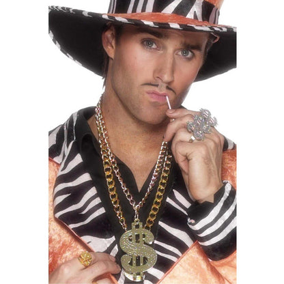 Large Dollar Sign Medallion Gold Coloured Chain Pimp Costume Accessory 1