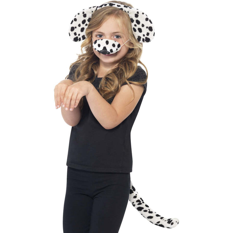 Dalmatian Kit Kids Black White Nose Tail and Ear Headband 1