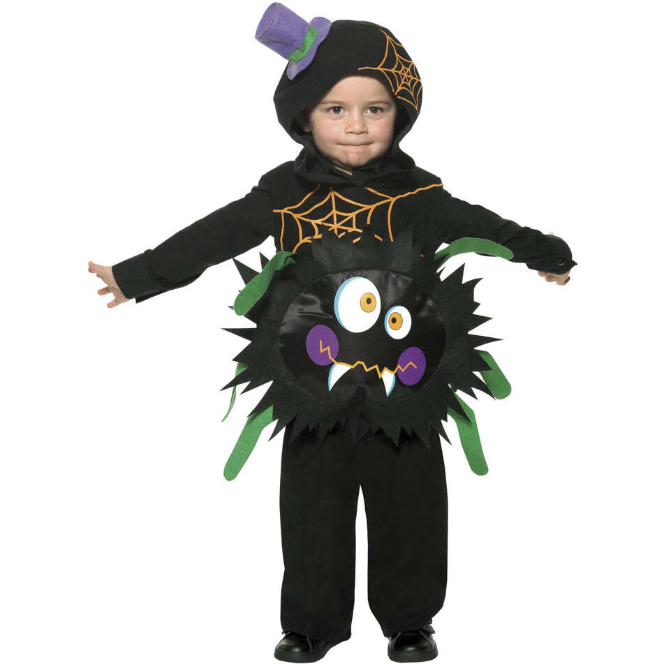 Crazy Spider Costume Kids Black Hooded Tabbard 1